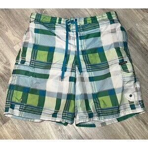 Airwalk Mens Trunks Swim Shorts‎ Green Checkered Drawstring XXL